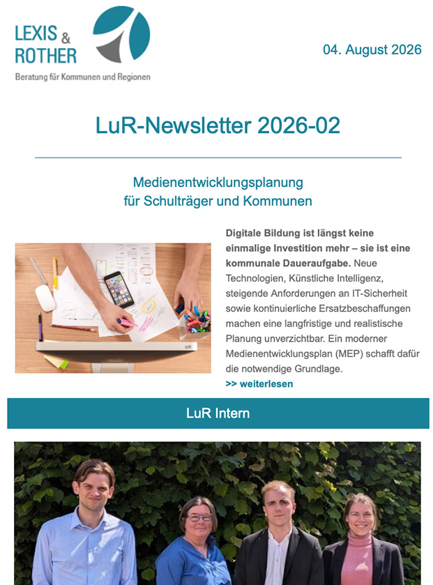 lur_newsletter_02_2026 Digitale Bildung ist längst keine einmalige Investition mehr – sie ist eine kommunale Daueraufgabe. Neue Technologien, Künstliche Intelligenz, steigende Anforderungen an IT-Sicherheit sowie kontinuierliche Ersatzbeschaffungen machen eine langfristige und realistische Planung unverzichtbar.